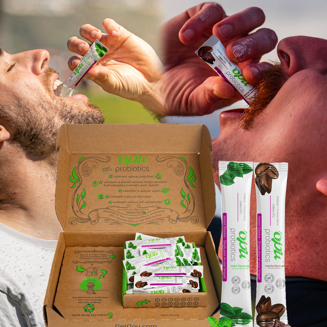 Opu Probiotics Combo Box Instant Dissolve Pre + Probiotic Packets! (Half Mint/Half Mocha) 30 Day Supply